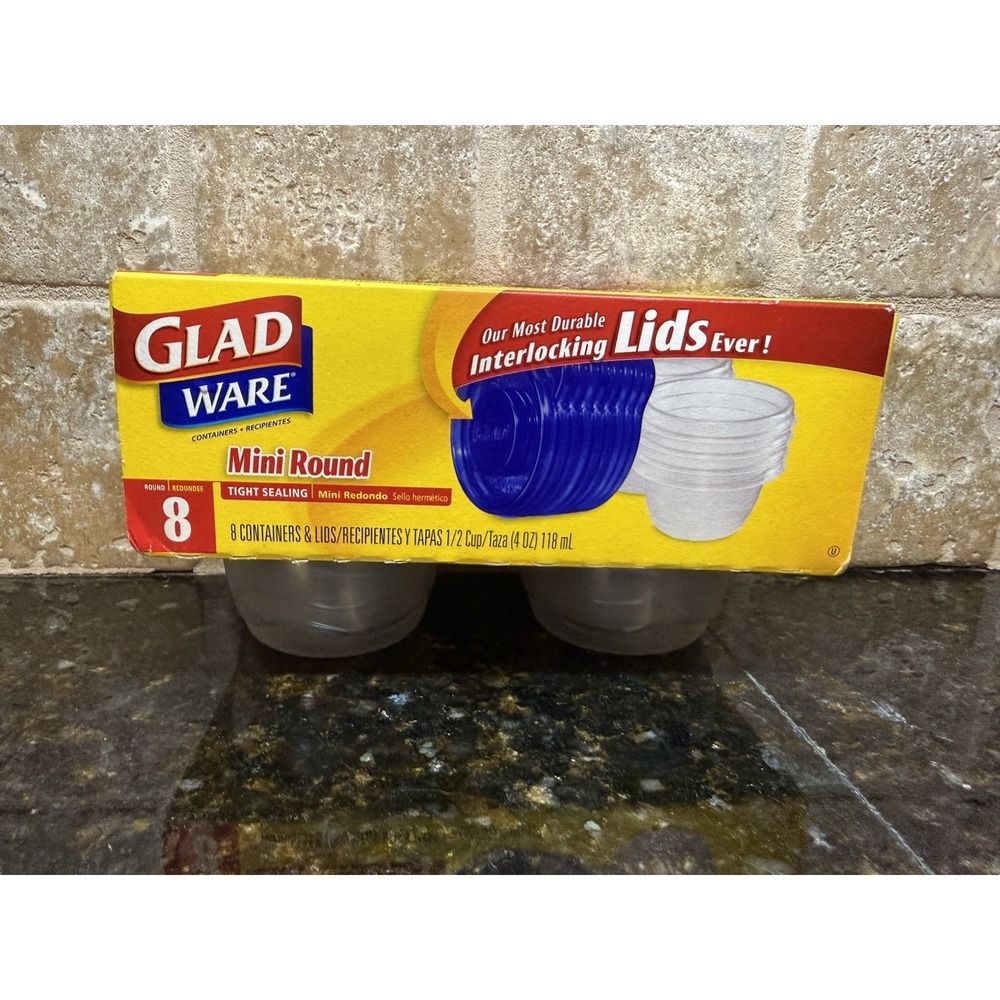 NOS GladWare Mini Food Storage Containers | Small 4 oz -‎ 8 Count, White Blue
